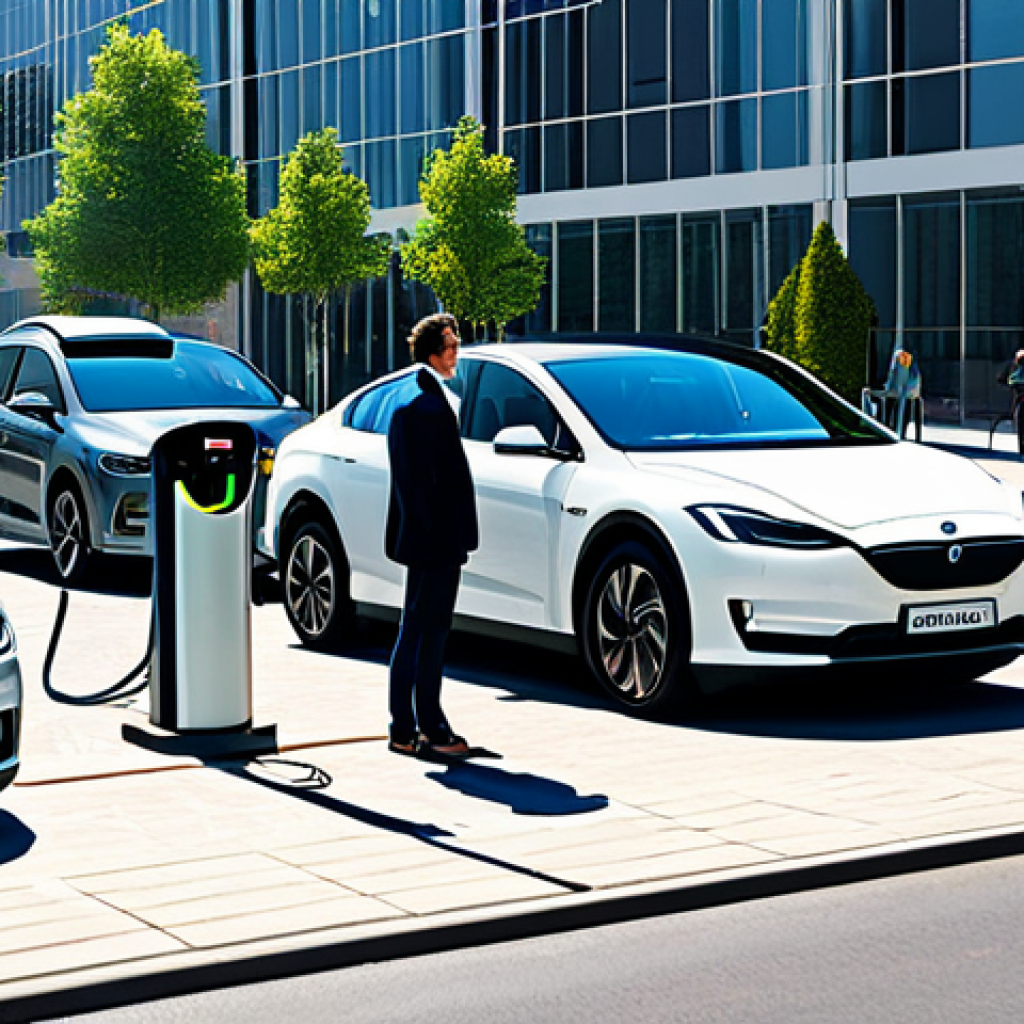 New Energy Vehicle Scene**
"A clean, modern city street scene with multiple fully clothed people admiring various electric vehicles. Several charging stations are visible. Solar panels are on some building roofs. Daytime, bright sunlight, safe for work, appropriate content, fully clothed, professional, correct proportions, perfect anatomy, well-formed hands, natural pose, modest attire, family-friendly setting."
**