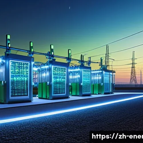 고압 직류 송전 기술 - A high-tech electrical substation featuring advanced HVDC converter stations with large IGBT modules...