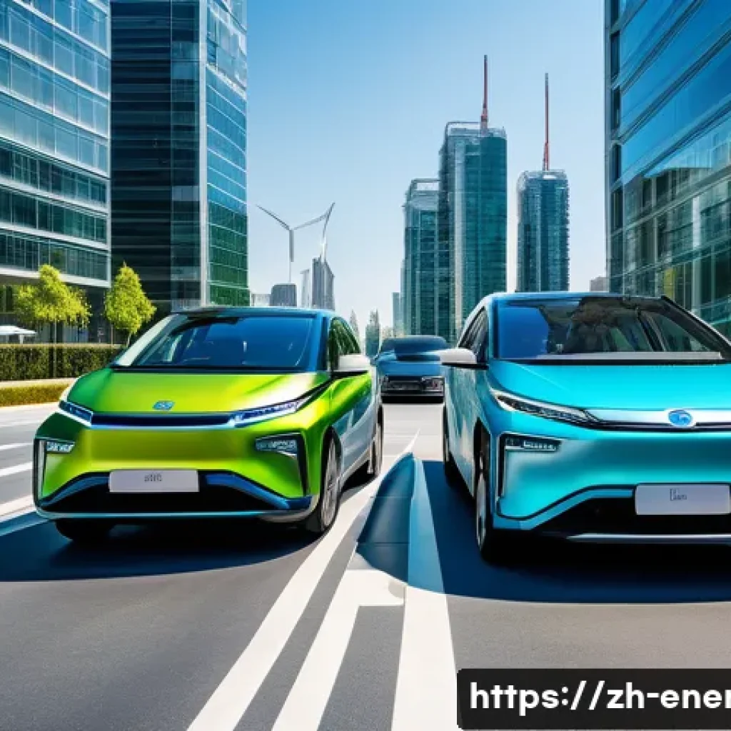 수소 연료전지 기술 - A futuristic urban scene showcasing hydrogen fuel cell electric vehicles (FCEVs) in motion on a clea...