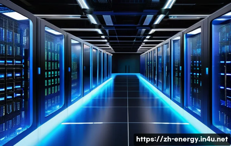 친환경 냉각 시스템 - A futuristic data center interior showcasing an advanced liquid cooling system with sleek pipes carr...