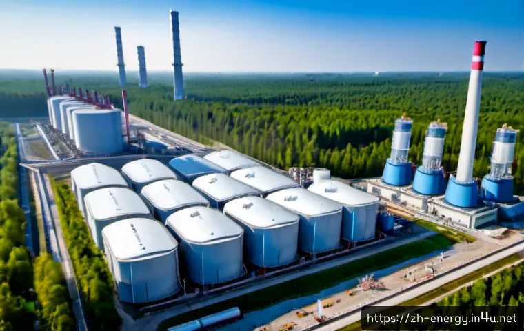이산화탄소 배출 저감 기술 - Photorealistic wide view of a modern industrial carbon capture facility beside a clean power plant, ...